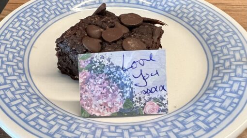 A photo of a plate with a slice of the Guilt Free Chocolate Brownie