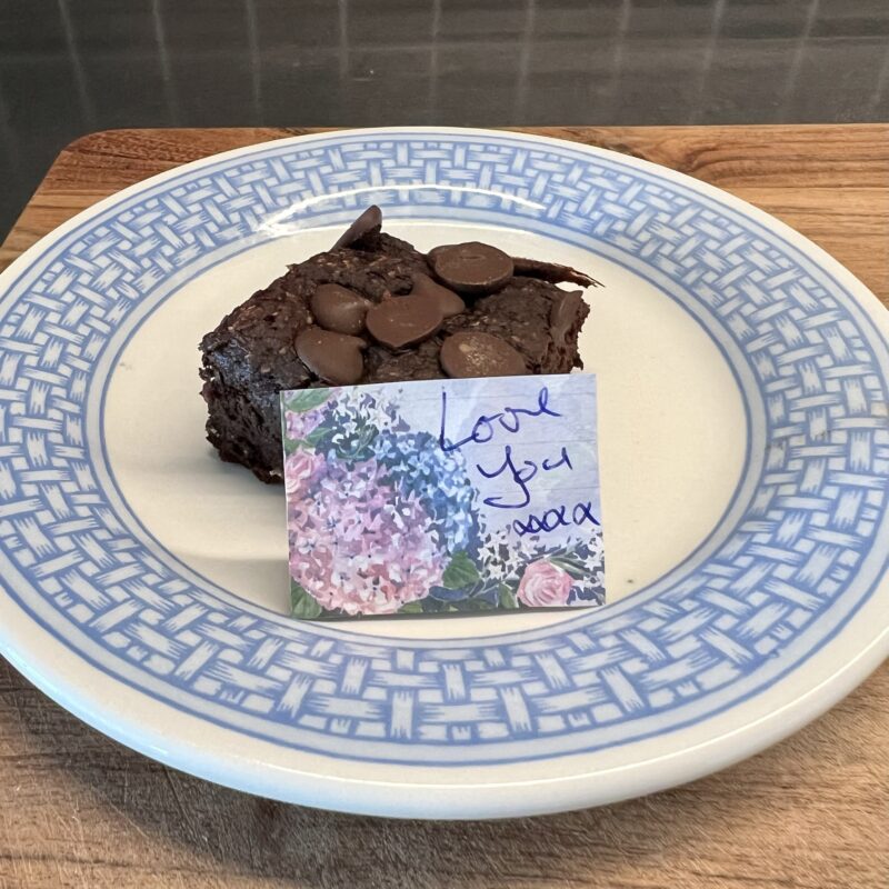 A photo of a plate with a slice of the Guilt Free Chocolate Brownie